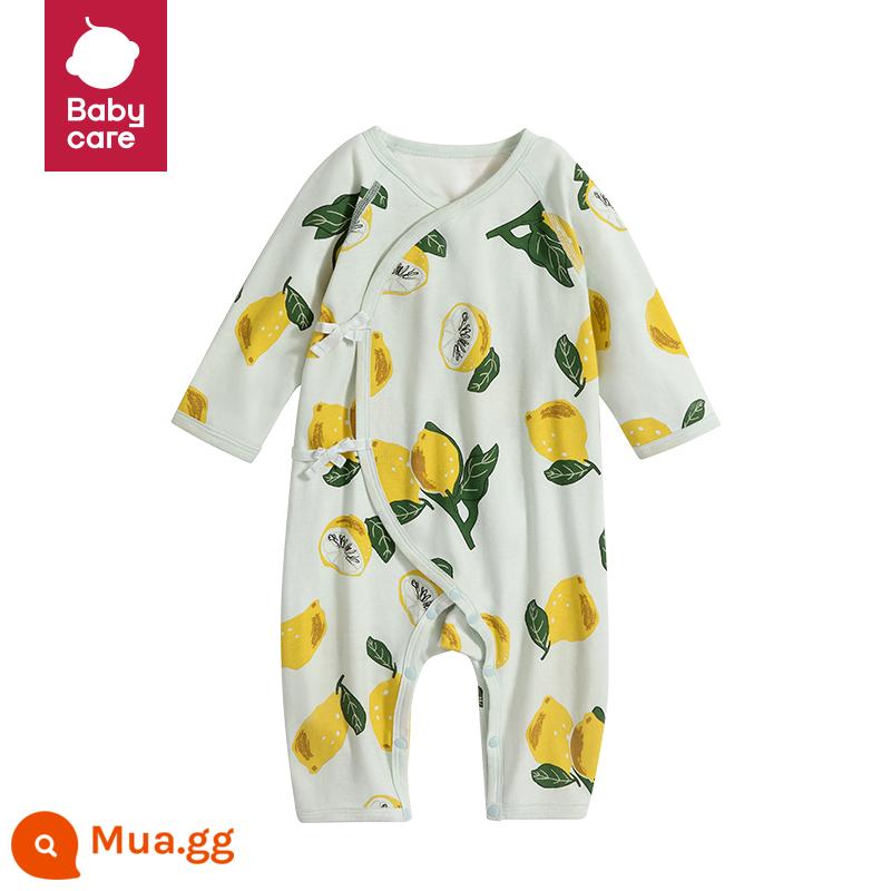 áo liền quần babycare cotton thoải mái quần áo sơ sinh mùa xuân và mùa hè áo liền quần dài tay áo liền quần cotton cho bé - [Giấc mơ chanh thành hiện thực] Bông tinh khiết màu vàng chanh (mở theo đường chéo)