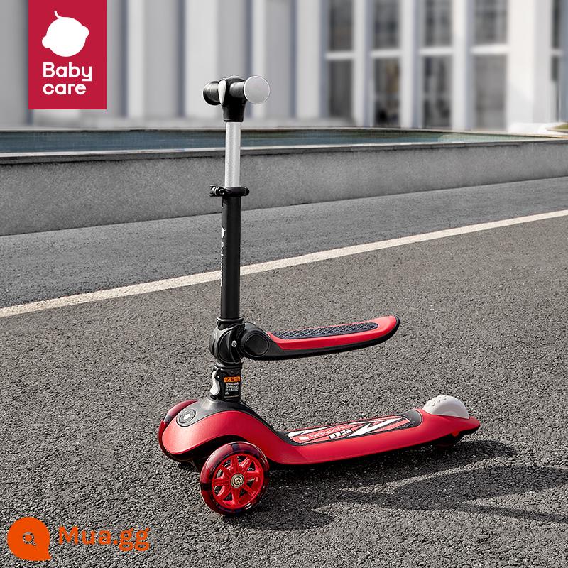 xe scooter trẻ em babycare 1-3-6-12 tuổi xe scooter trẻ lớn có thể ngồi đi xe trơn trượt và cân bằng - [Modic One-Click Folding]Bảng đôi-Rolla màu đỏ