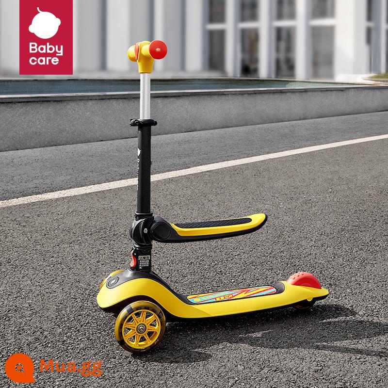 xe scooter trẻ em babycare 1-3-6-12 tuổi xe scooter trẻ lớn có thể ngồi đi xe trơn trượt và cân bằng - [Modik Gấp bằng một cú nhấp chuột]Bảng đôi-Locke màu vàng