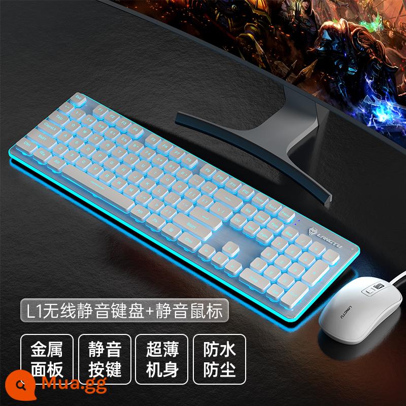 Bộ bàn phím chuột không dây Wolf way LT600 văn phòng cô gái câm laptop chơi game giá trị cao - [Bộ bàn phím và chuột] Bàn phím không dây White Ice Blue + Chuột im lặng có dây