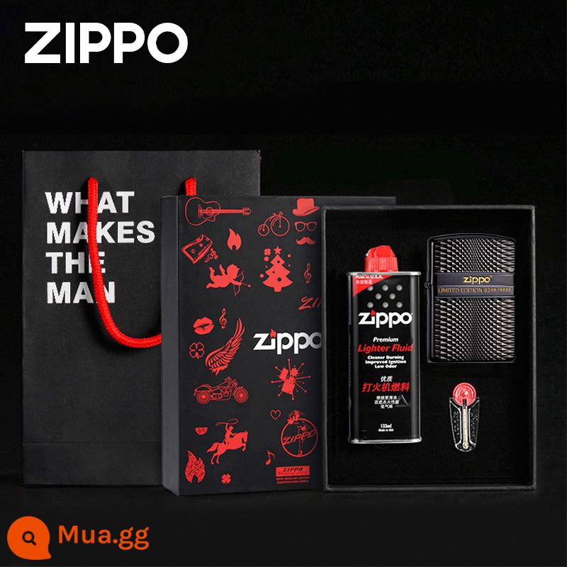 Zippo chính hãng bật lửa quý ông thương hiệu kim cương cắt hoa văn kim cương phiên bản giới hạn vỏ áo giáp băng giá đen chính hãng - Thương hiệu quý ông [Hộp quà]