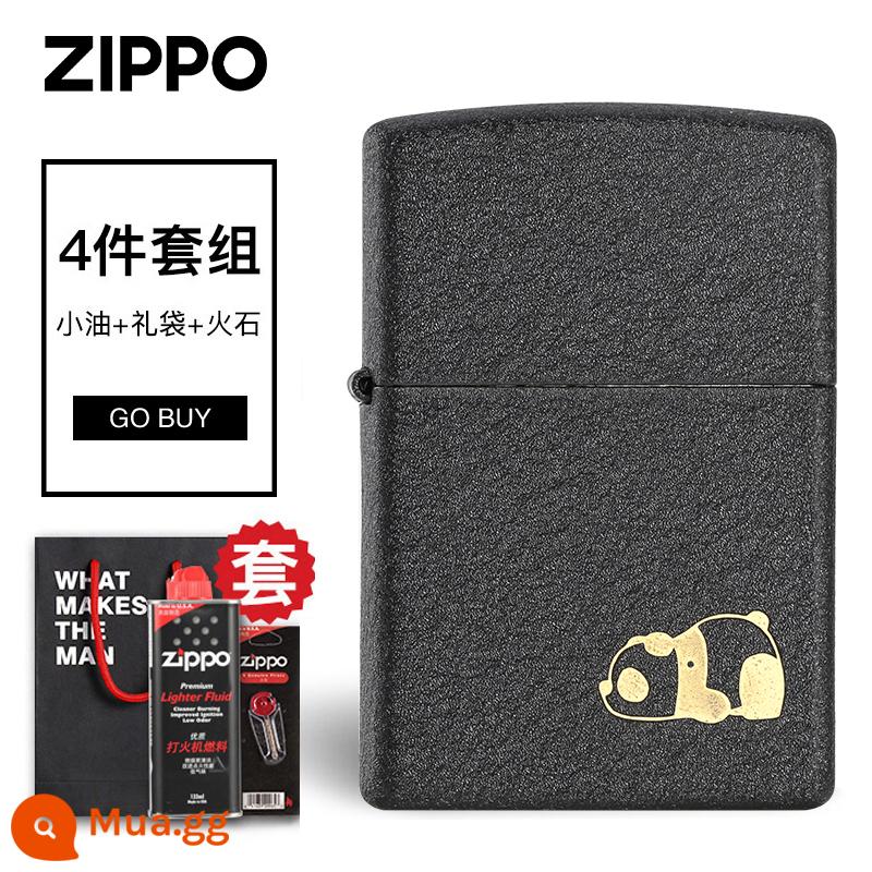 Bật lửa zippo chính hãng chính hãng gấu bạo lực Zippo chính hãng chống gió bật lửa dầu hỏa quà tặng quà tặng - Bộ 4 món Gấu Lười [bật lửa + dầu nhỏ + đá lửa + túi quà]