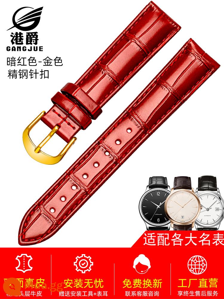 Dây đồng hồ Gangjue nữ dây da khóa bướm phù hợp với CASIO Longines Tissot dw Mido dây da bò nam - Khóa chốt vàng đỏ đậm★Bảo hiểm vận chuyển hàng hóa + dụng cụ tháo lắp + bảo hành 180 ngày