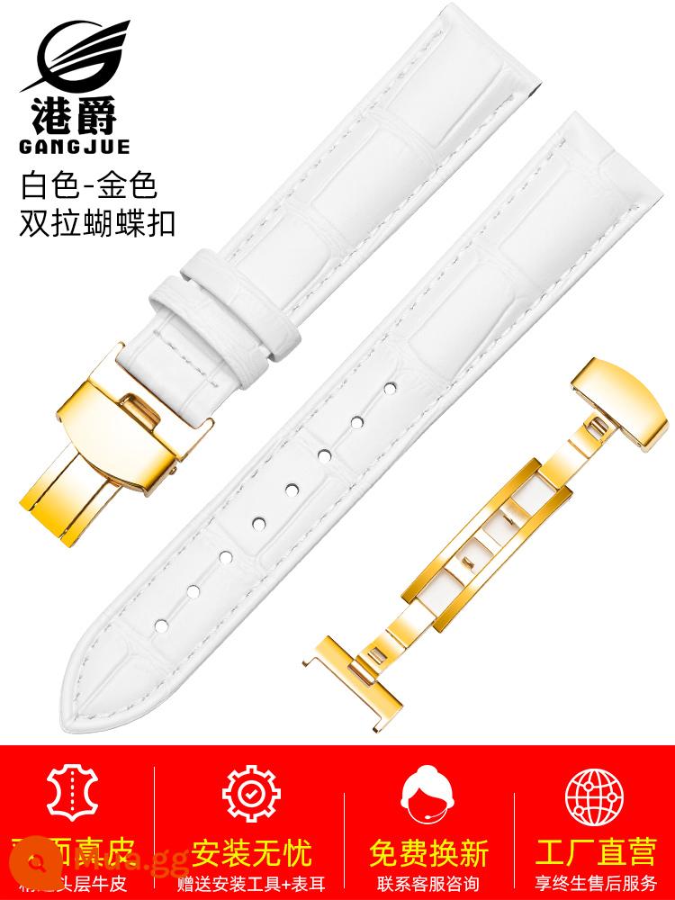 Dây đồng hồ Gangjue nữ dây da khóa bướm phù hợp với CASIO Longines Tissot dw Mido dây da bò nam - Khóa bướm dây kéo đôi màu vàng trắng★Bảo hiểm vận chuyển miễn phí + dụng cụ tháo lắp + bảo hành 180 ngày