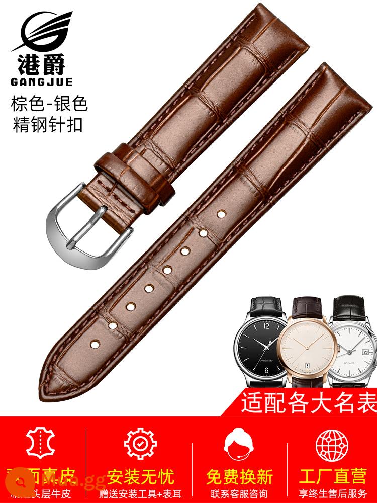 Dây đồng hồ Gangjue nữ dây da khóa bướm phù hợp với CASIO Longines Tissot dw Mido dây da bò nam - Khóa chốt màu nâu-bạc★ Đi kèm với bảo hiểm vận chuyển + dụng cụ tháo lắp + bảo hành 180 ngày