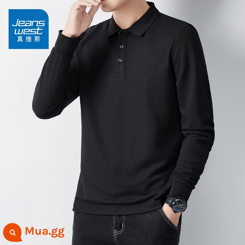 Quần Jeanswest Ice Silk Cổ Áo Mùa Hè 2023 Mới Áo Thun Nam Phần Mỏng Thoáng Mát Ve Áo Áo Thun Tay Ngắn - Đen C [Tay dài]