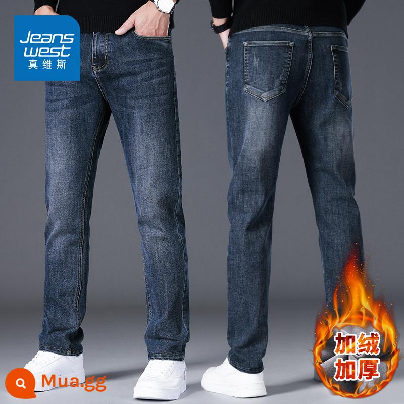 Jeanswest Mùa Thu Đông Quần Jean Nam Slim Thẳng Quần Nam Mùa Xuân 2024 Mới Hợp Thời Trang Dài Quần - Màu xám xanh R [nhung và dày]