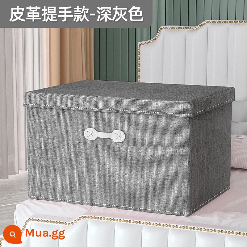 Vải lanh cotton làm dày hộp bảo quản quần áo hộ gia đình vải lớn tủ quần áo hộp chần quần áo giỏ đựng đồ hoàn thiện túi hiện vật - mực carbon màu xám