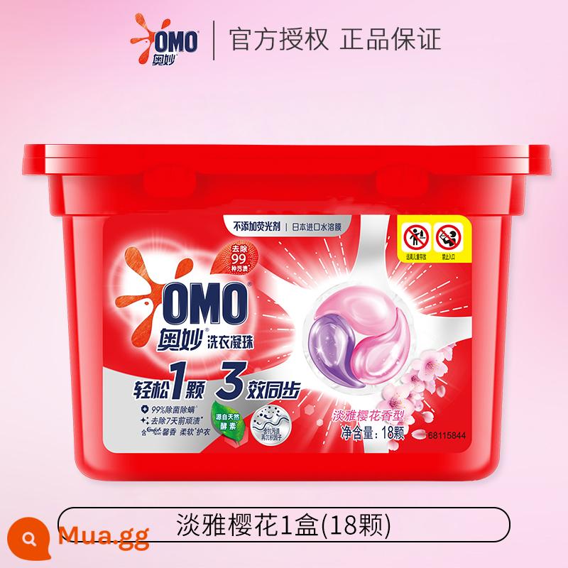 Nước giặt OMO Nước giặt đậm đặc Dew Ball Hương thơm bền lâu, diệt sạch vi khuẩn và ve 3 trong 1 Thương hiệu tích cực Official Flagship Store - 1 hộp hoa anh đào sang trọng (18 chiếc).