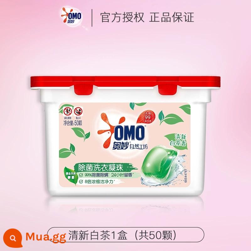 Nước giặt OMO Nước giặt đậm đặc Dew Ball Hương thơm bền lâu, diệt sạch vi khuẩn và ve 3 trong 1 Thương hiệu tích cực Official Flagship Store - 1 hộp trà trắng tươi (tổng cộng 50 miếng) [❤Loại bỏ vi khuẩn và ve bét❤.]