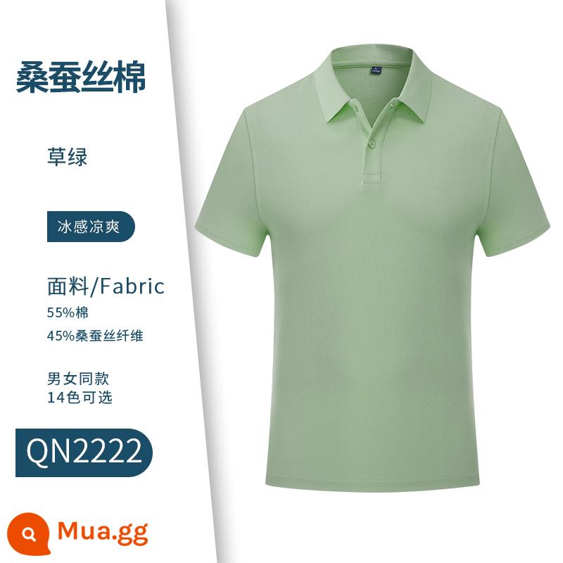 Quần áo làm việc tùy chỉnh áo sơ mi polo in logo ngắn tay áo thun làm việc quần áo làm việc quần áo văn hóa áo sơ mi làm việc quần áo thêu bông nguyên chất mùa hè - Cỏ Xanh-QN2222#