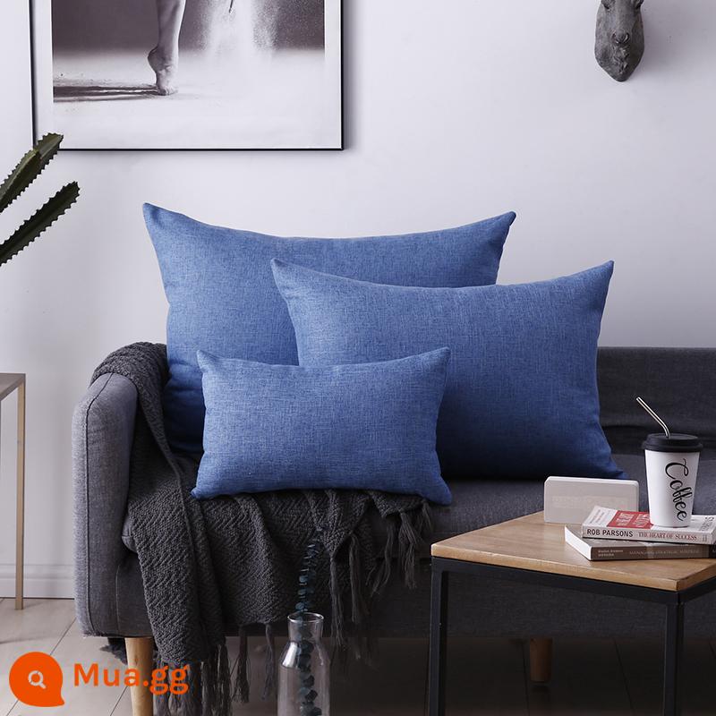 Vải lanh gối đầu giường sofa phòng khách hình chữ nhật gối đệm eo gối lớn gối tựa lưng không có lõi - Ngọc Sapphire xanh