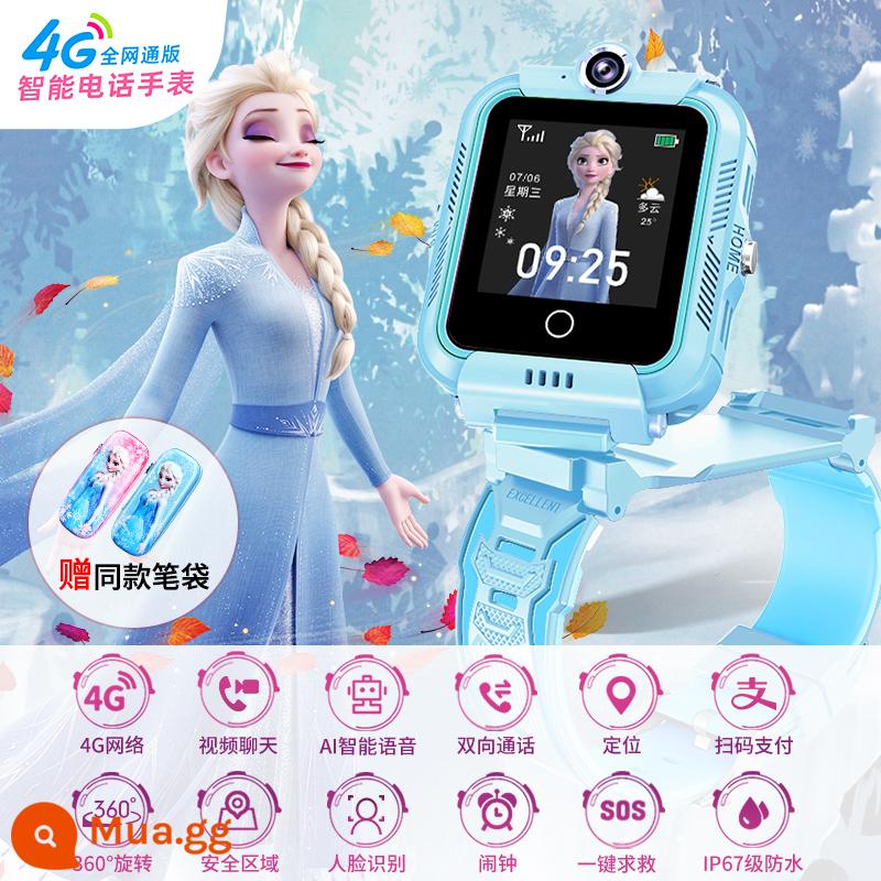 Đồng Hồ Điện Thoại Trẻ Em Disney Bé Gái Tiểu Học 4G Full Netcom Định Vị Thông Minh Bé Gái Frozen Aisha - Phiên bản lật-Elsa Blue [Video hai chiều, trò chuyện không hạn chế]