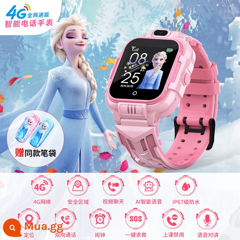 Đồng Hồ Điện Thoại Trẻ Em Disney Bé Gái Tiểu Học 4G Full Netcom Định Vị Thông Minh Bé Gái Frozen Aisha - Công chúa Elsa-Pink [Định vị thông minh, trẻ em sẽ không bị lạc]