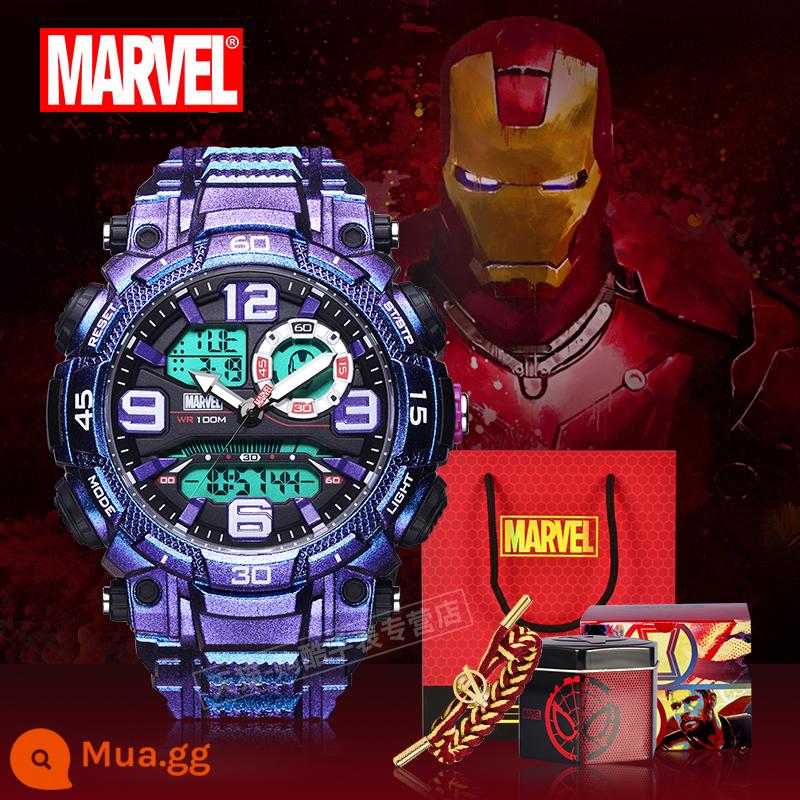 Đồng hồ học sinh nam thanh niên học sinh trung học cơ sở trẻ em bé trai Marvel Iron Man đồng hồ cơ điện tử - Phiên bản nâng cao-Iron Man [Gradient màu xanh tím]