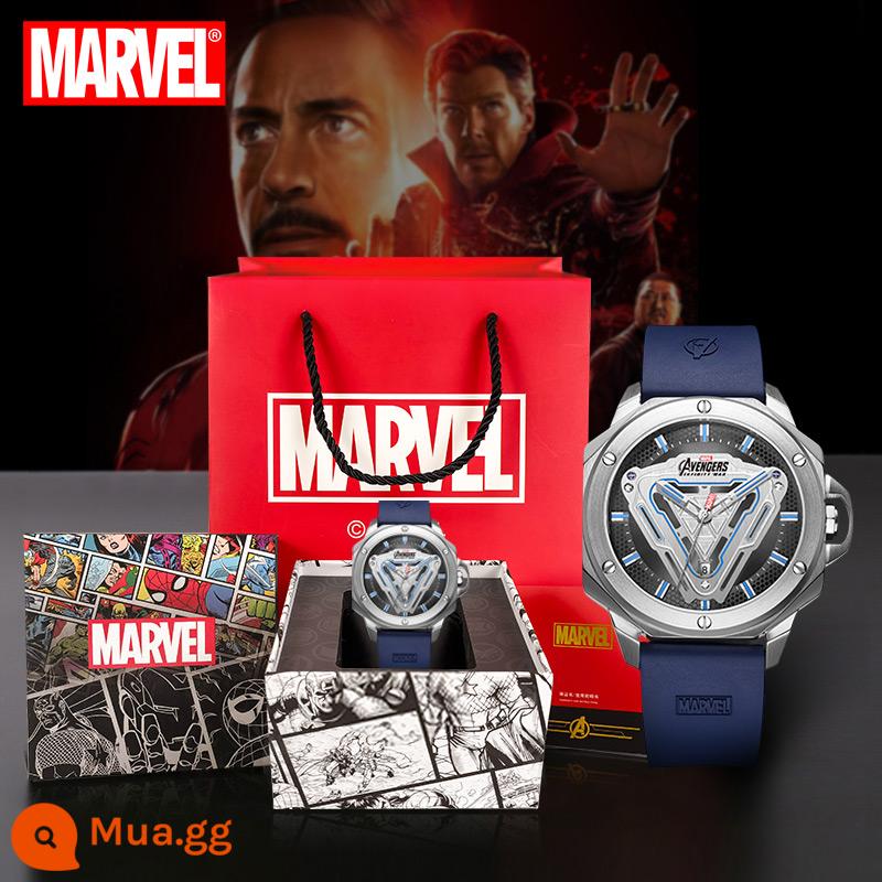 Marvel Iron Man phiên bản giới hạn chung đồng hồ nam sinh viên cơ chống thấm nước thạch anh nam quà tặng sinh nhật - Soul Series-Blue Fluorosilicon