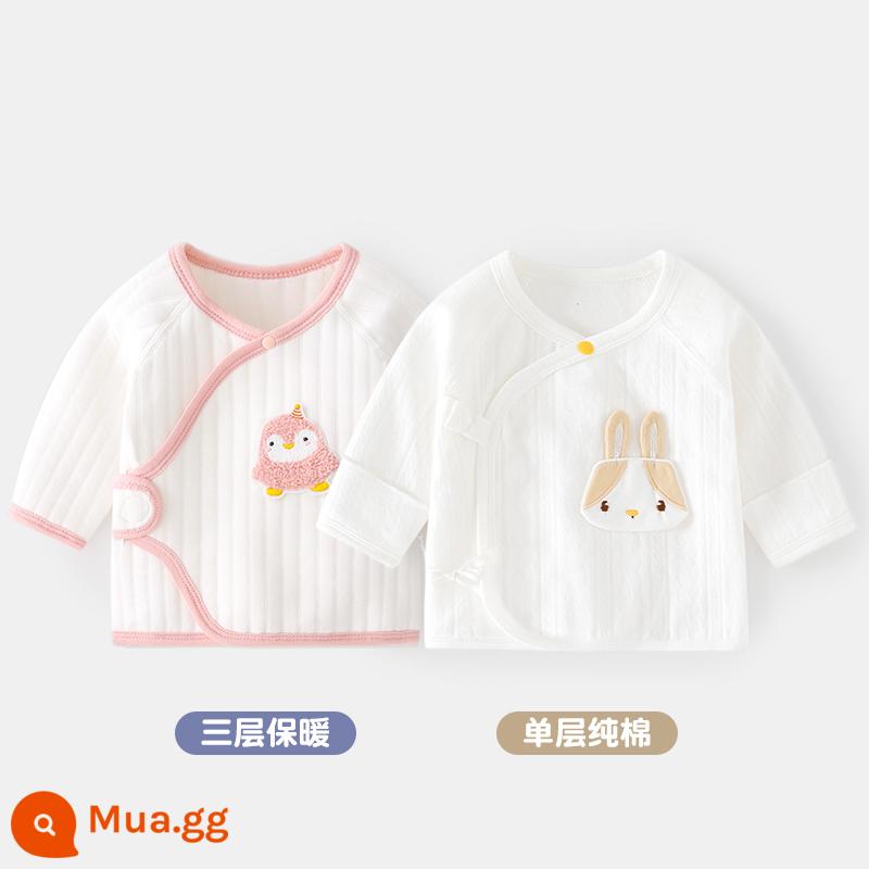 2 quần áo trẻ sơ sinh bé đầu cotton mùa xuân sơ sinh không xương nhà sư quần áo nửa lưng quần áo mùa xuân và mùa thu - Gà + Thỏ Ngốc