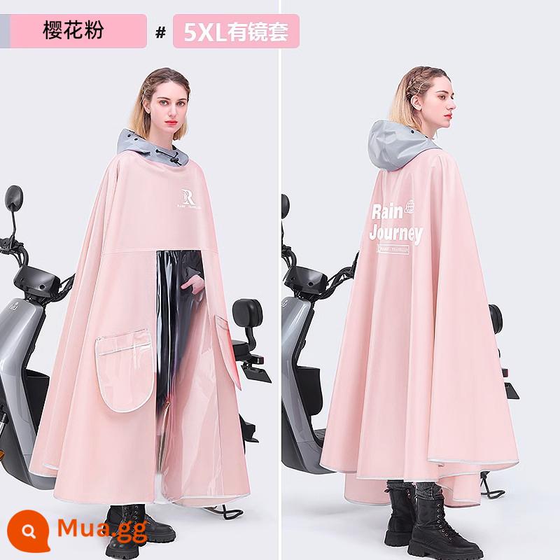 Áo mưa đặc biệt dành cho xe điện mới của Beimei để tránh mưa lớn, áo poncho mùa đông cho xe điện số 9 dày và rộng cho nam và nữ - 5XL tráng gương-Hồng Sakura