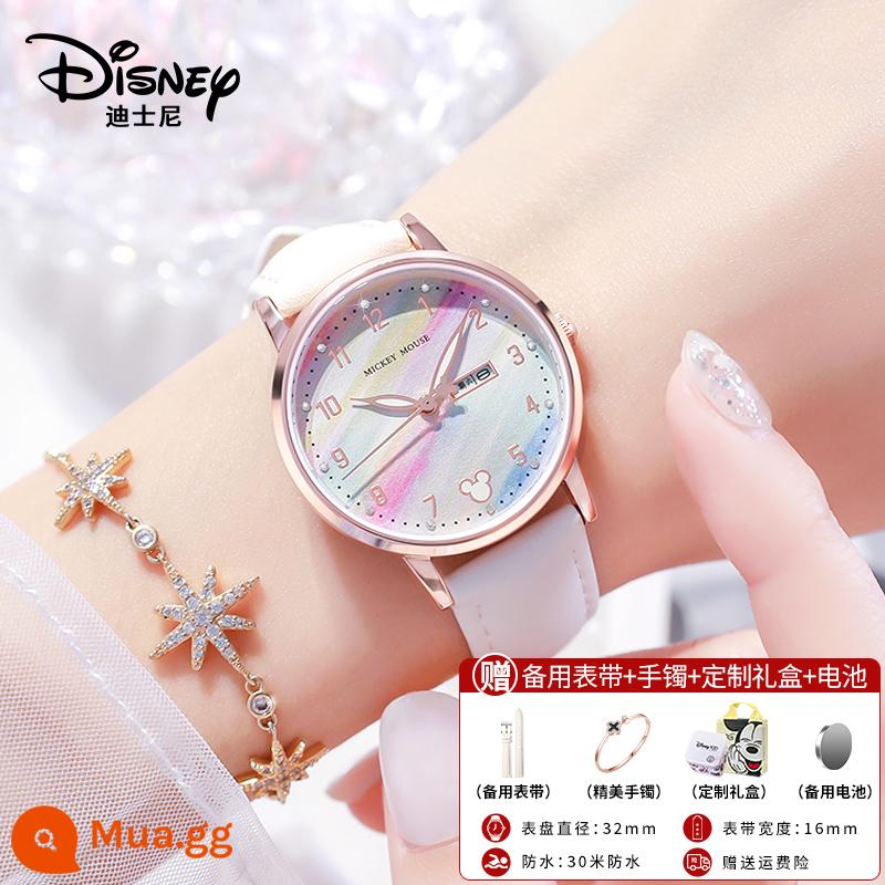 Đồng hồ Disney nữ học sinh trung học cơ sở trung học phổ thông kỳ thi tuyển sinh trung học đặc biệt câm cơ điện tử thạch anh nữ chống thấm nước - Lịch kim cương lấp lánh-Đĩa cầu vồng