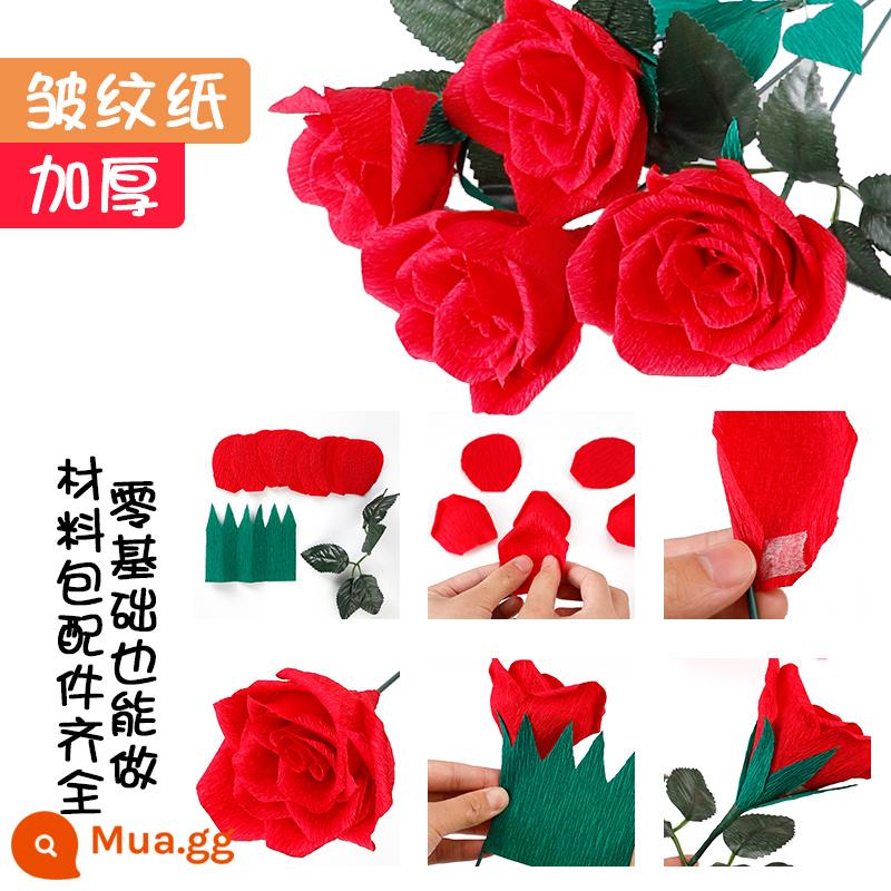 Số 2 hoa cực Kawasaki hoa hồng lá Dongli hoa băng xanh handmade tự làm giấy nhăn hoa nghệ thuật nguyên liệu sản xuất trọn gói - Gói nguyên liệu hoa hồng, làm được khoảng 12 bông hồng