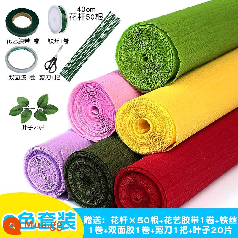 Số 2 hoa cực Kawasaki hoa hồng lá Dongli hoa băng xanh handmade tự làm giấy nhăn hoa nghệ thuật nguyên liệu sản xuất trọn gói - Bộ đồ dày 6 màu