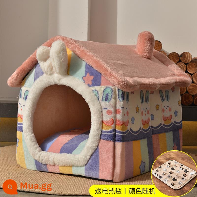 Cat West Four Seasons General House -type Bed House Biệt thự Đóng cửa mùa đông Đóng ấm Chó tổ chức nuôi thú cưng - Thỏ Cầu Vồng [Chăn Điện]