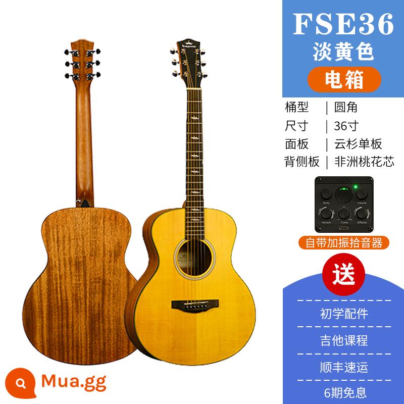 Kepma FS36 đĩa đơn đàn guitar Fingerstyle hát 36 inch hộp điện du lịch mới bắt đầu dân gian đàn guitar acoustic - Hộp điện mờ màu vàng nhạt FS36E