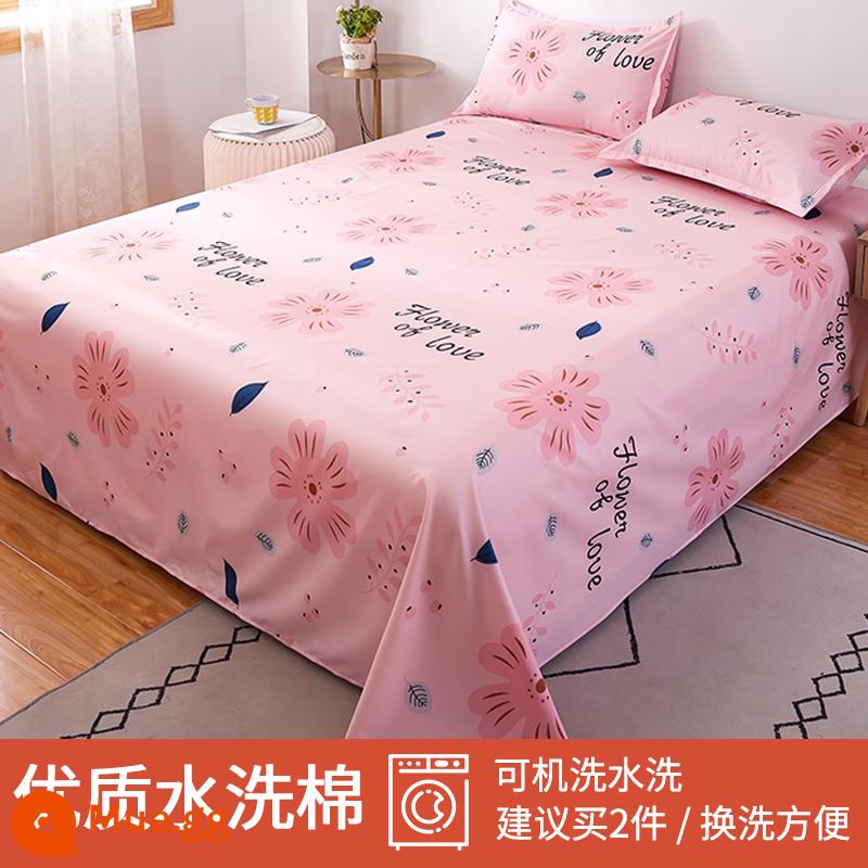 Tấm ga trải giường nhỏ tươi mát đơn mảnh mùa đông ký túc xá trẻ em 1,5m đơn cotton nguyên chất được giặt sạch chải chăn vỏ gối đơn bộ ba món - nở hoa