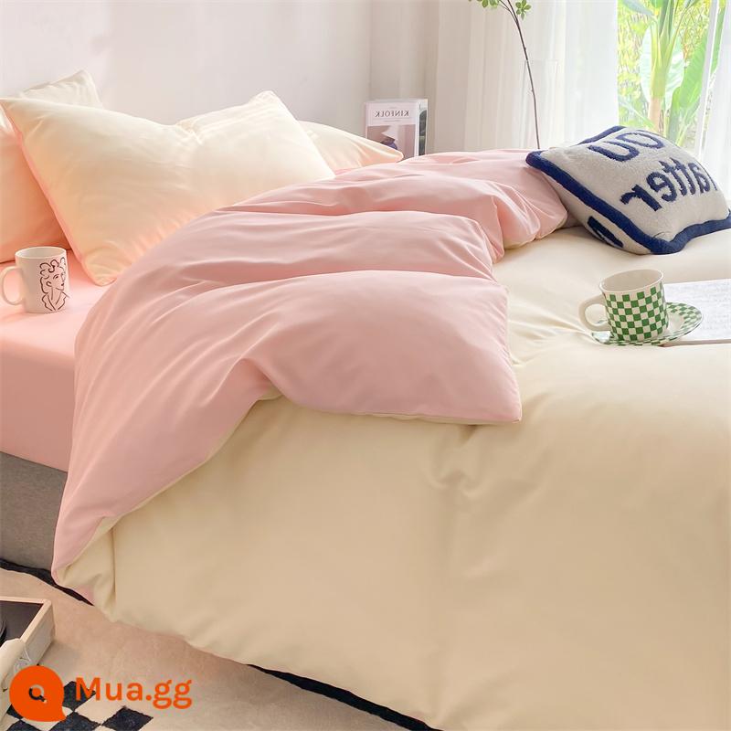 Vỏ chăn đơn mảnh ký túc xá sinh viên đơn 150x200x230 mùa thu và mùa đông non-cotton bông nguyên chất chải tấm chăn 180 - [Shuangpin] Màu be + Hồng ngọc nhạt