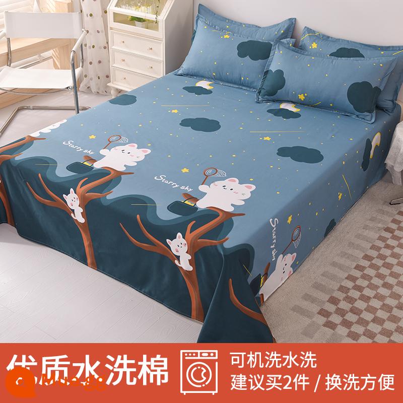 Tấm ga trải giường nhỏ tươi mát đơn mảnh mùa đông ký túc xá trẻ em 1,5m đơn cotton nguyên chất được giặt sạch chải chăn vỏ gối đơn bộ ba món - mèo sao