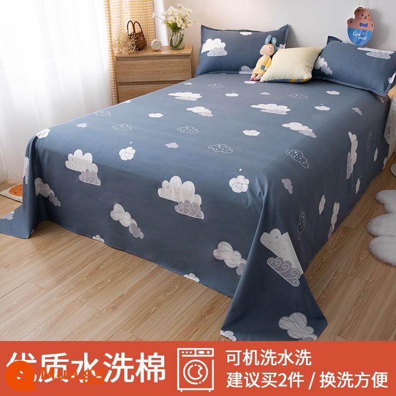 Tấm ga trải giường nhỏ tươi mát đơn mảnh mùa đông ký túc xá trẻ em 1,5m đơn cotton nguyên chất được giặt sạch chải chăn vỏ gối đơn bộ ba món - những đám mây