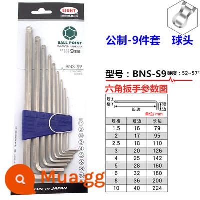 Nhật Bản nhập khẩu TÁM Bailey cờ lê lục giác bên trong 8 thương hiệu đặt góc chính số liệu TTR TLS-9 TS BHS - Đặc điểm đầu bi BNS-S9 màu trắng nhạt