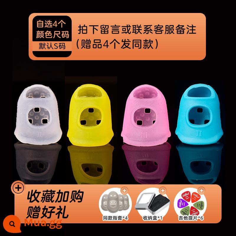 Đàn Guitar Ngón Tay Bao Silicone Đầu Ngón Tay Bao Ngón Tay Trái Đau Bảo Vệ Ngón Tay Bao Đàn Ukulele Pipa Phụ Trợ Hiện Vật Phụ Kiện - Chọn 4 màu và size bất kỳ [vui lòng ghi chú màu sắc và kích thước khi đặt hàng] và nhận gói quà