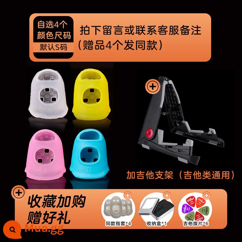 Đàn Guitar Ngón Tay Bao Silicone Đầu Ngón Tay Bao Ngón Tay Trái Đau Bảo Vệ Ngón Tay Bao Đàn Ukulele Pipa Phụ Trợ Hiện Vật Phụ Kiện - Chọn 4 size màu bất kỳ [ghi chú màu sắc khi đặt hàng] + giá đỡ đàn guitar