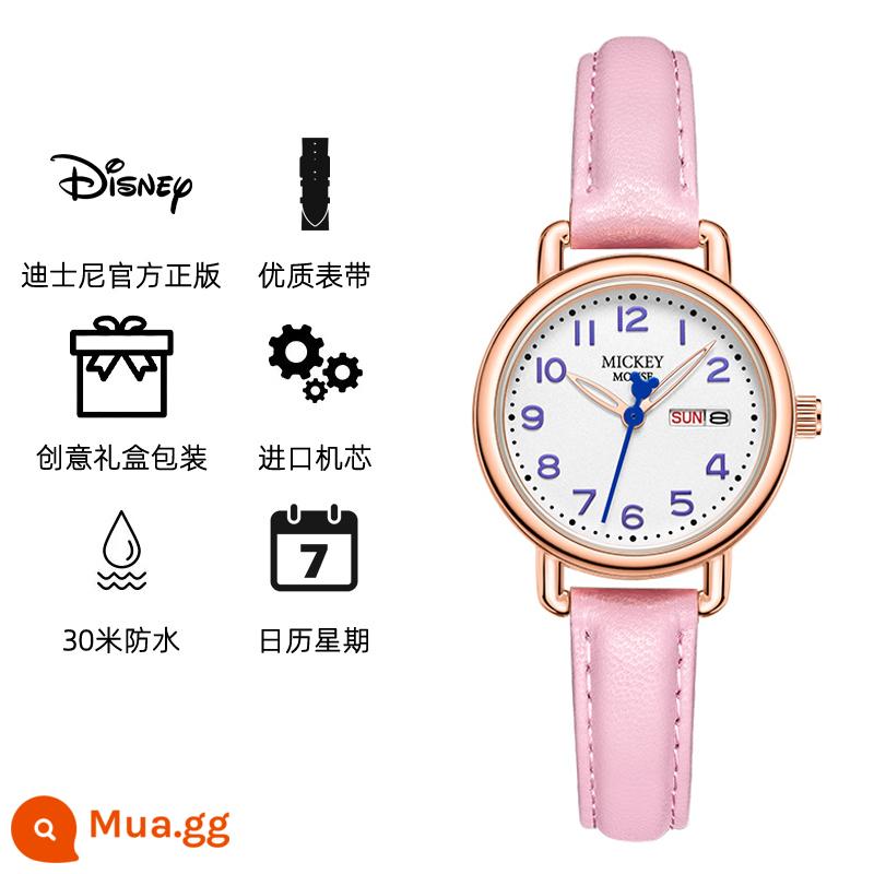 Đồng hồ Disney nữ học sinh cấp 2 nữ sinh cấp 2 2022 học sinh mới học sinh cấp 2 nữ chống nước đơn giản - Thắt lưng hồng chữ xanh