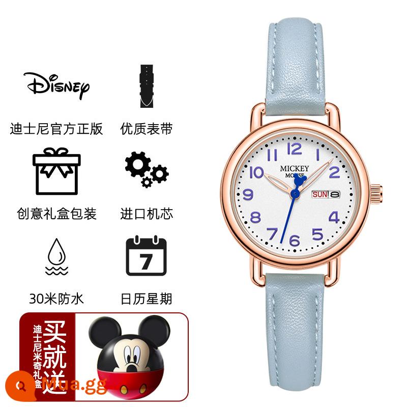 Đồng hồ Disney nữ học sinh cấp 2 nữ sinh cấp 2 2022 học sinh mới học sinh cấp 2 nữ chống nước đơn giản - Ruy băng xanh chữ xanh [Hộp quà Mickey]