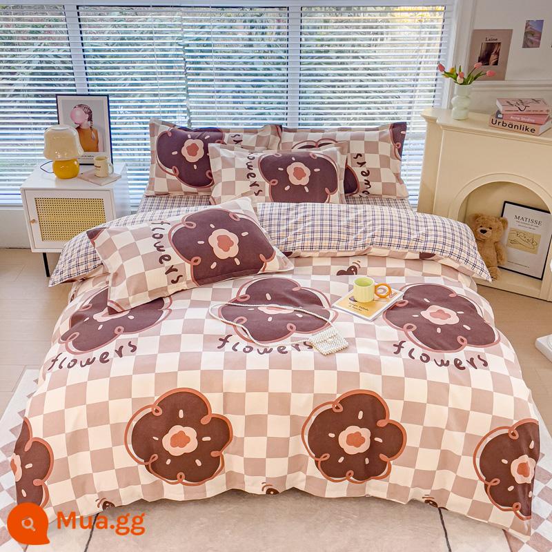 Bộ bốn món bằng cotton 100 tấm trải giường bằng vải cotton nguyên chất Bộ ba món sinh viên ký túc xá bốn mùa bốn mùa chăn ga gối đệm đơn giản thân thiện với da 3 - MSY Lanfini