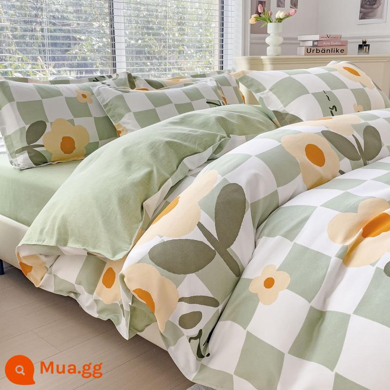 Bộ bốn món bằng cotton 100 tấm trải giường bằng vải cotton nguyên chất Bộ ba món sinh viên ký túc xá bốn mùa bốn mùa chăn ga gối đệm đơn giản thân thiện với da 3 - Bản tình ca Mocha của MSY