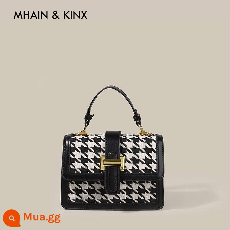 MHAIN KINX cao cấp houndstooth túi vuông nhỏ 2022 túi xách nữ mới mùa thu đông túi xách túi xách - đen