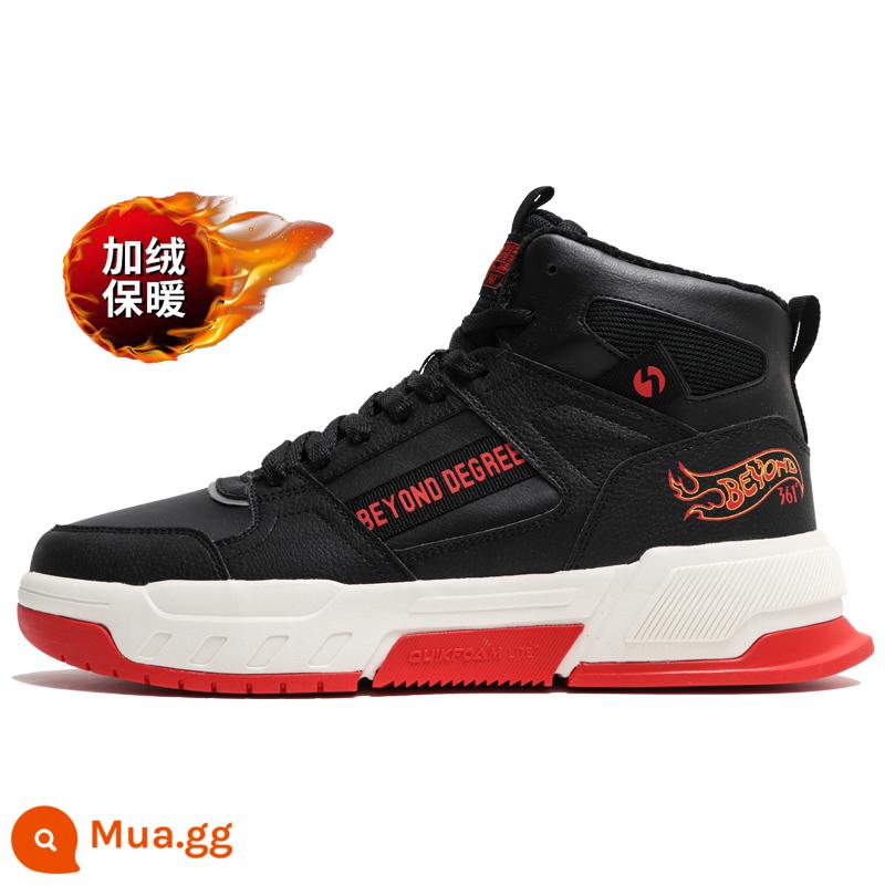 Giày Thể Thao 361 Nam Trang Web Chính Thức Mùa Đông 2022 Mới 361 Độ Plus Nhung Chính Hãng Giày Sneaker Ống Cao Giày Thường Nam - Obsidian Đen/Đỏ Magma 146622A