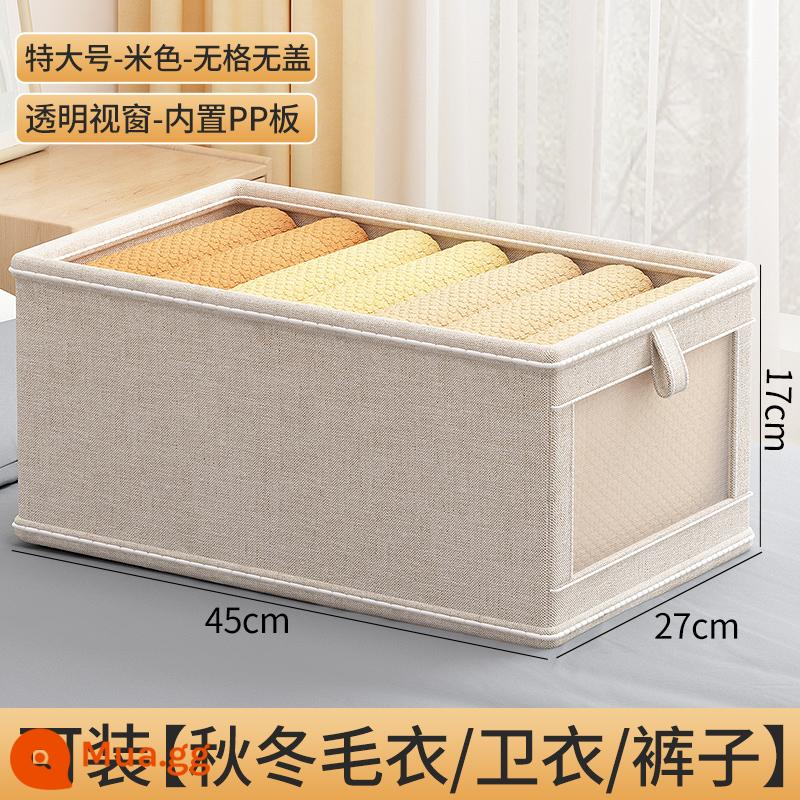 Hộp bảo quản quần áo hộ gia đình cotton và vải lanh vải quần áo nghệ thuật hộp bảo quản tủ quần áo xếp lớp gấp hoàn thiện hộp hiện vật - Màu trắng nhạt ❤ Cực lớn - Vải sợi Polyester dày [Áo len/Áo nỉ/Quần thu đông]