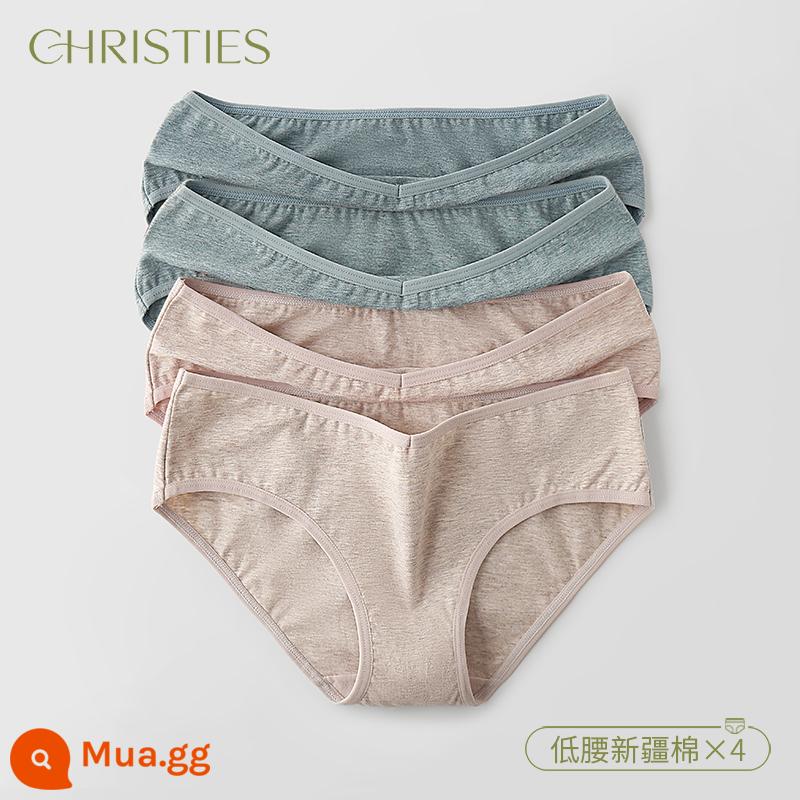 Quần lót cotton Tân Cương cho nữ, cotton nguyên chất, 100% cotton, quần lót đáy quần kháng khuẩn, thoáng khí, cạp thấp, thoải mái, không tì vết, phong cách Nhật Bản cho bé gái - Xám xanh*2-kaki*2