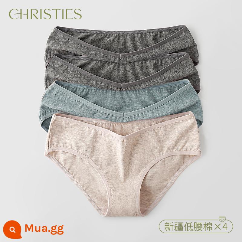 Quần lót cotton Tân Cương cho nữ, cotton nguyên chất, 100% cotton, quần lót đáy quần kháng khuẩn, thoáng khí, cạp thấp, thoải mái, không tì vết, phong cách Nhật Bản cho bé gái - Xám đậm 2-Xám Xanh-Kaki