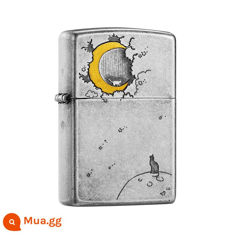 Báu vật zippo chính hãng bật lửa cổ bạc khắc mèo trên mặt trăng máy dầu lửa sáng tạo cho bạn trai quà tặng bạn gái - Cat on the Moon [máy mới không dầu]