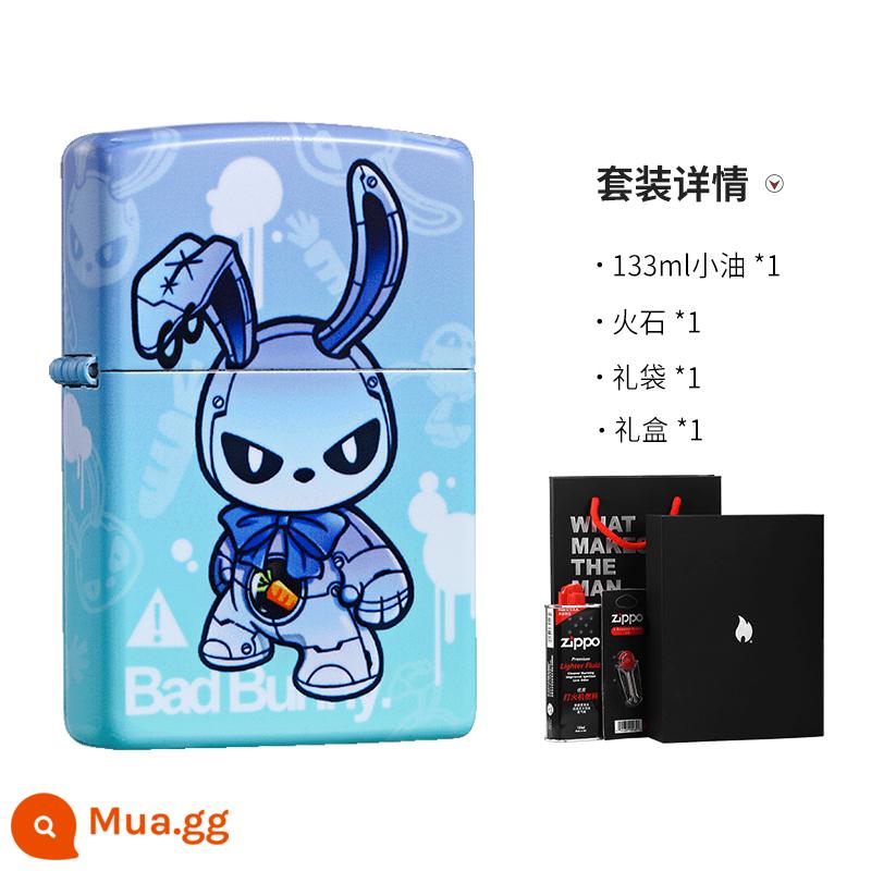 Bật lửa Zippo chính thức chính hãng dạ quang dầu bóng in màu cơ khí thỏ Zoop chống gió dầu hỏa phụ kiện quà tặng - Thỏ dạ quang [Bộ hộp quà giấy hoa]