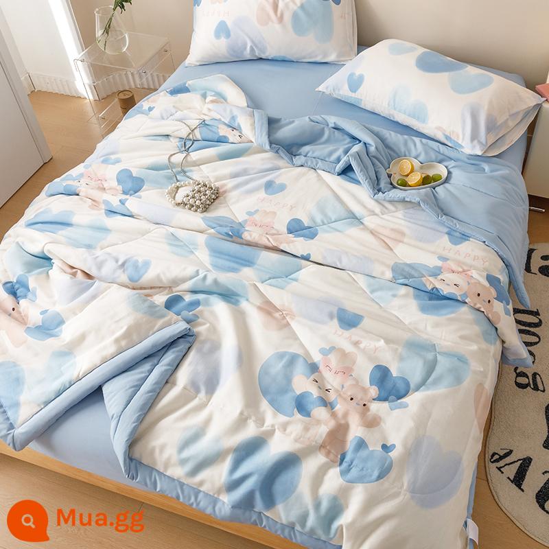 Chăn bông mùa hè chăn điều hòa không khí chăn mùa hè 100% cotton nguyên chất chăn mỏng đơn mùa xuân và mùa thu lõi chăn chăn bông có thể giặt bằng máy - Blue Bear [100% cotton, có thể giặt bằng máy]