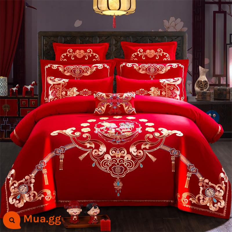 Nanjiren Cotton Wedding Four-piece Group Mới Kết Hôn Cotton Nguyên Chất 100 Ga Trải Giường Vỏ Chăn Lớn Màu Đỏ Phòng Cưới Chăn Ga Gối 4 - bạn đời