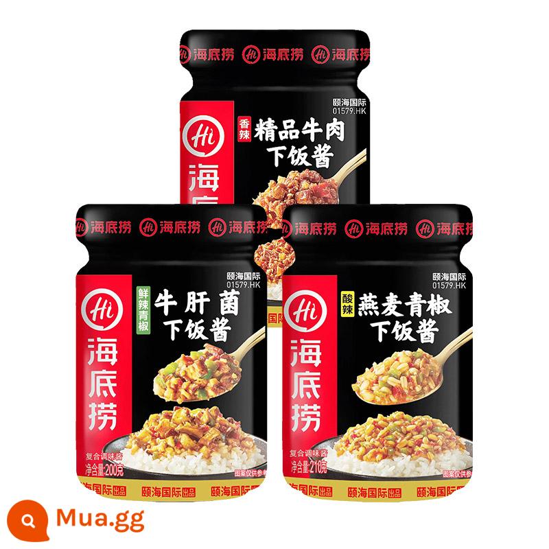 Nước tương Haidilao 210g Sốt Bibimbap Nước sốt ăn liền Nước sốt thịt bò cay Nước sốt bánh mì Bột yến mạch Nước tương - 3 chai hỗn hợp (bột yến mạch tiêu xanh + porcini tiêu xanh + sốt bò)