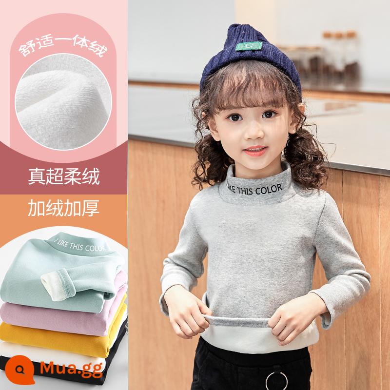 Áo sơ mi đáy quần bé gái xuân thu 2023 áo thun dài tay mới cho trẻ em cotton nguyên chất áo trẻ em cỡ lớn quần áo mùa thu bé gái - DTX181 xám nhạt #2K [kiểu nhung]