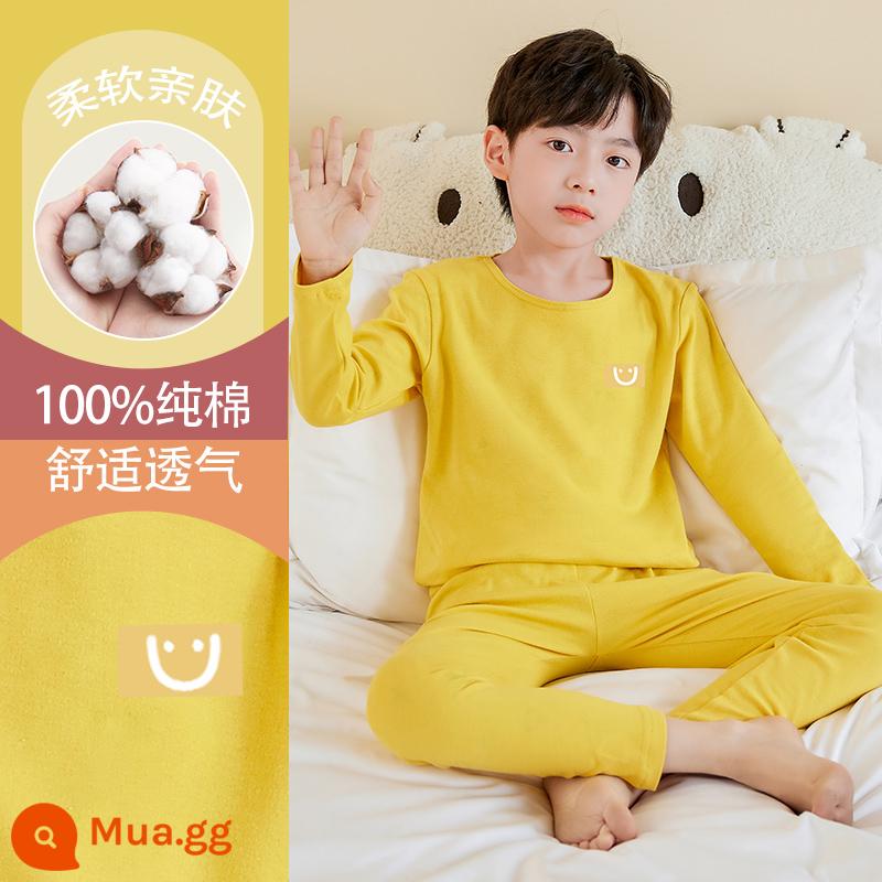 Quần áo mùa thu và quần vệ sinh cho bé trai Bộ quần áo lót mùa thu đông cho trẻ em lớn áo len cotton nguyên chất cho trẻ em Bộ đồ ngủ bằng cotton nguyên chất cho bé trai - DNY353 vàng #5N